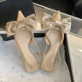 LBSFY  -  Women Shoes 2024 Summer Flat Sandals Ladies Fashion Designers  Elegant Party Dress Bow Tie Pointed Slingback Sandals Women Pumps